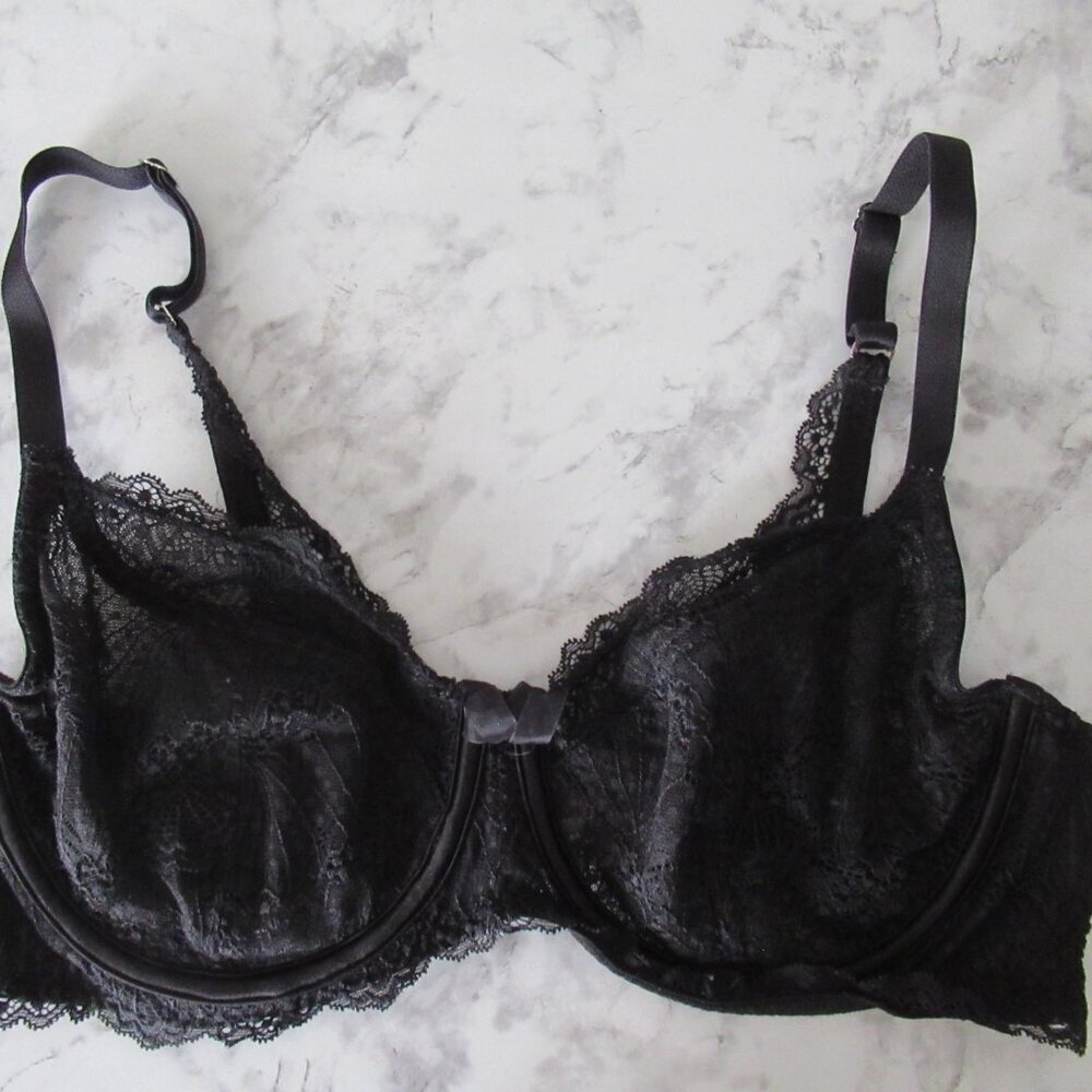 Adore Me Bra 34DD Black Lace Sheer Underwire‎ 2128F